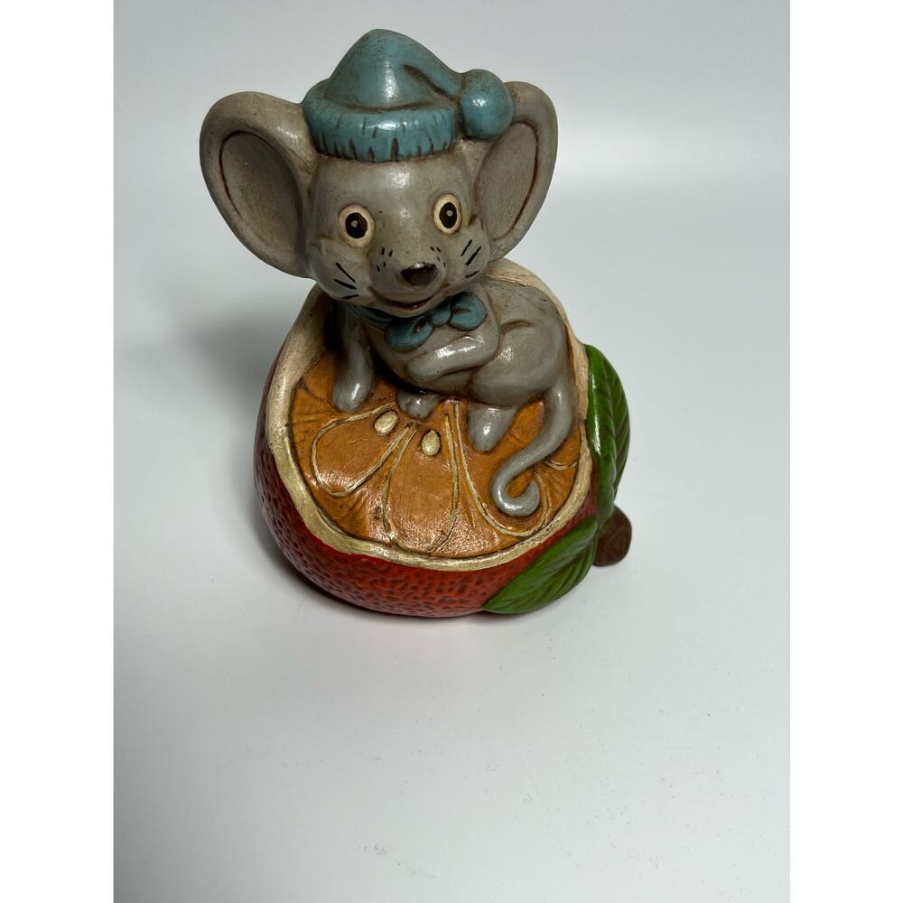 Vintage Ceramic Hand Painted Mouse on Orange Expertly Painted